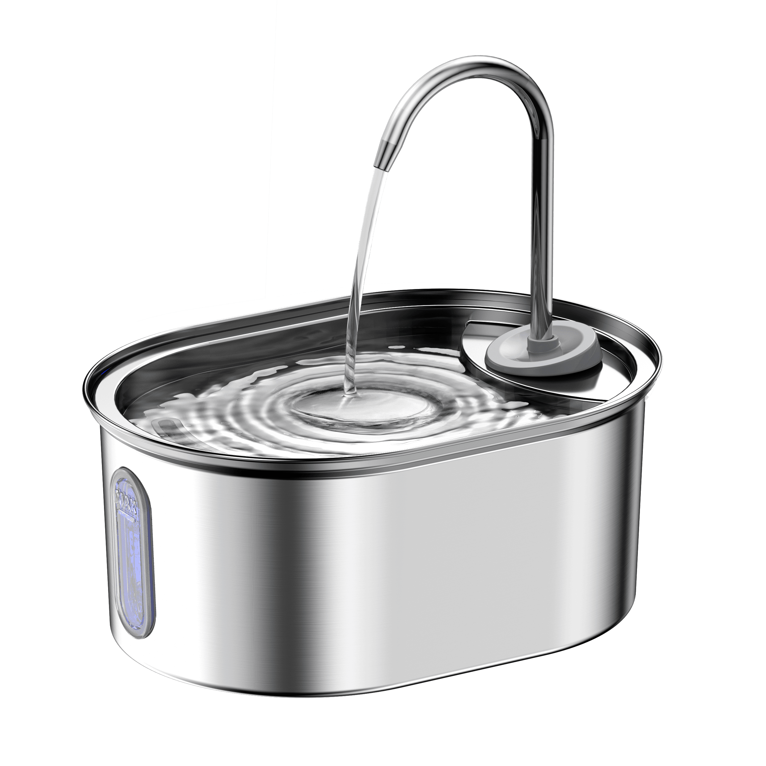 Oval stainless steel fountain from the Fountelio product archive