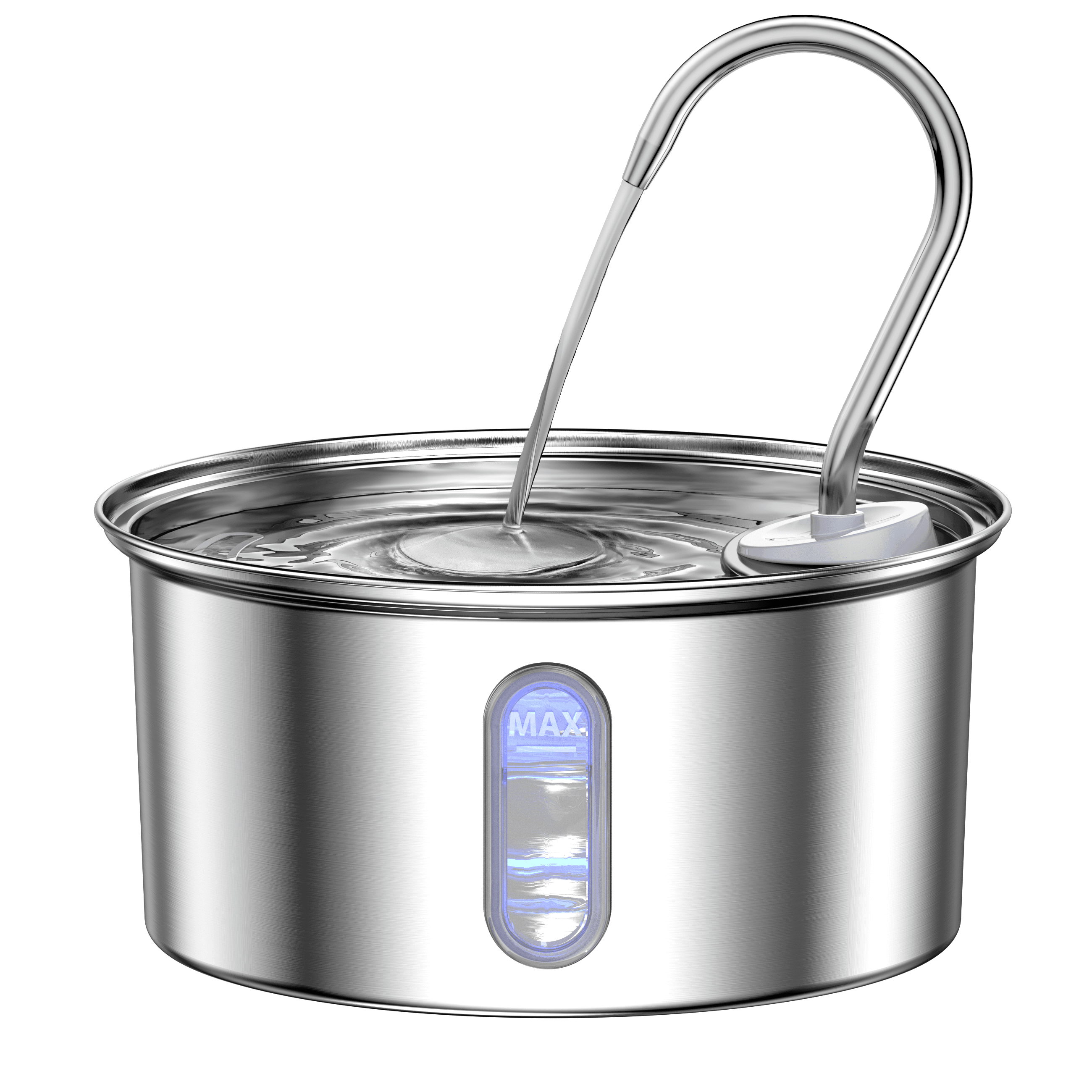 Round stainless steel fountain from the Fountelio product archive