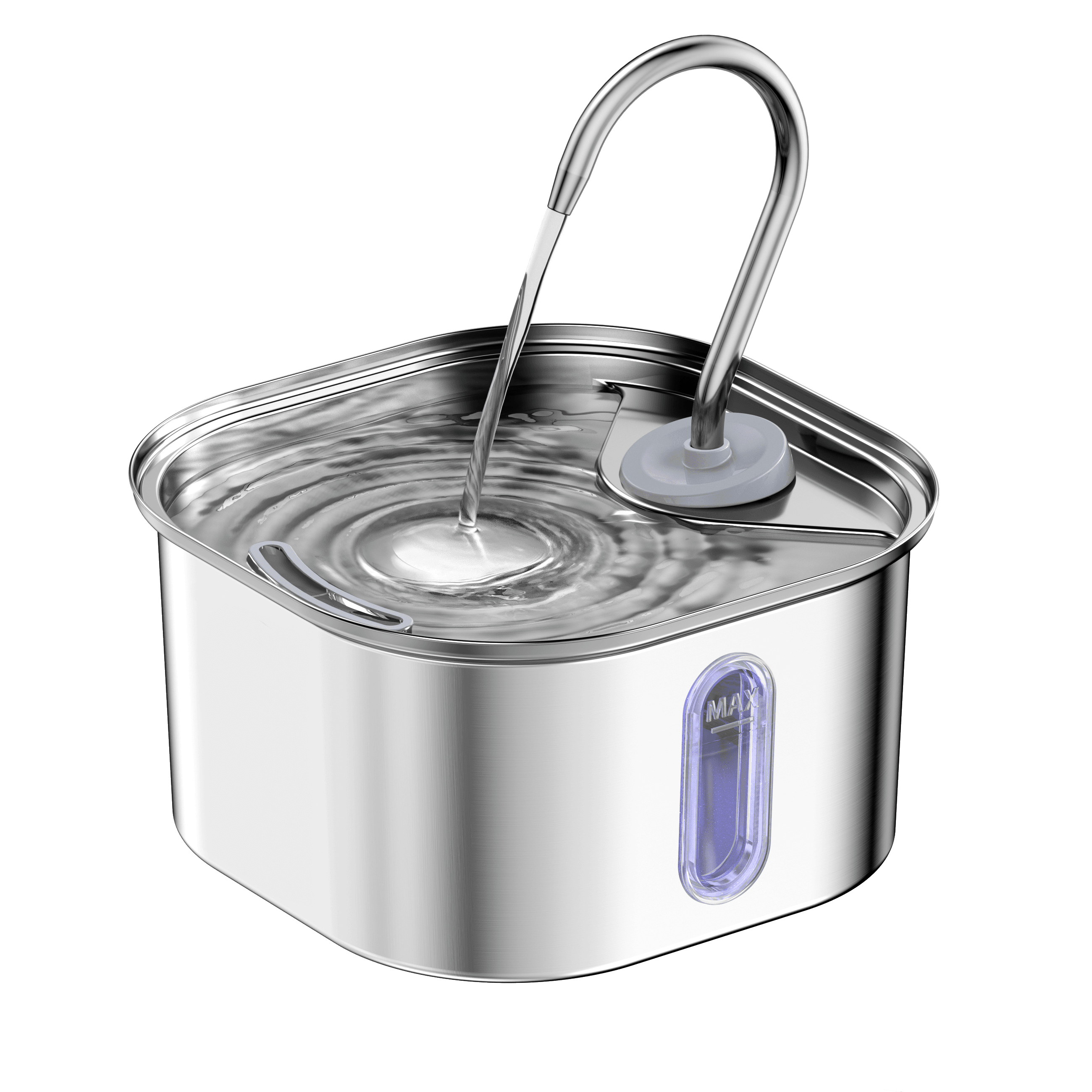 Square stainless steel fountain from the Fountelio product archive