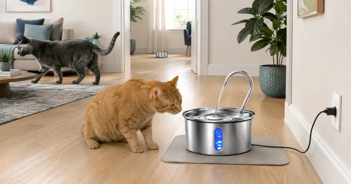 Illustrated multi-cat home with separate water stations