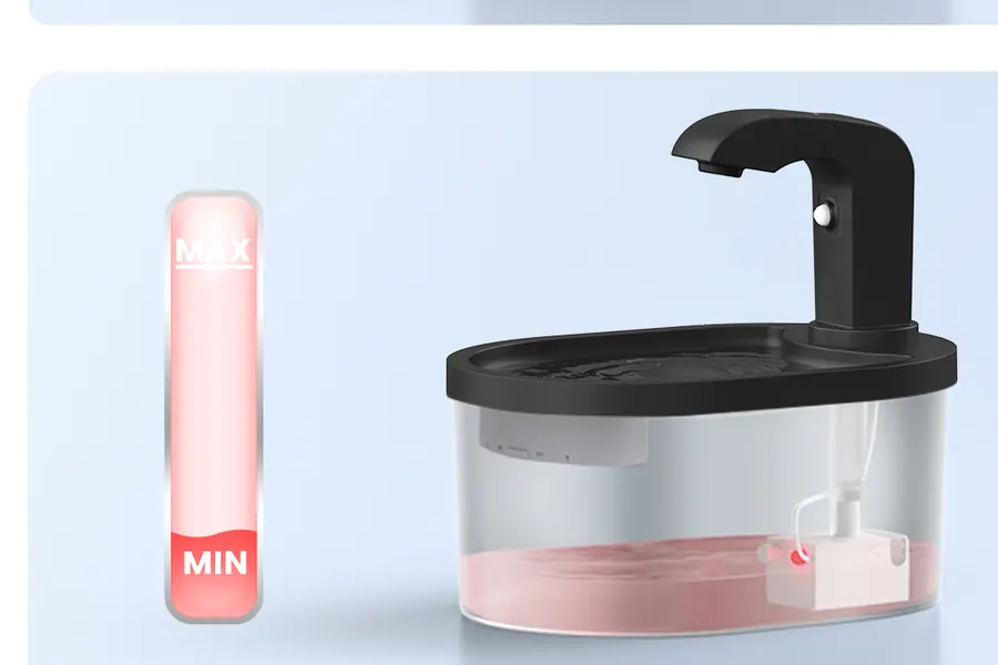 Supplied product illustration showing a red low-water indicator