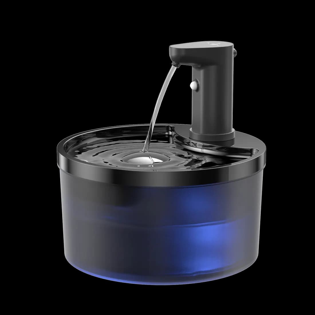 Black round cordless plastic cat water fountain with Outlet Style A