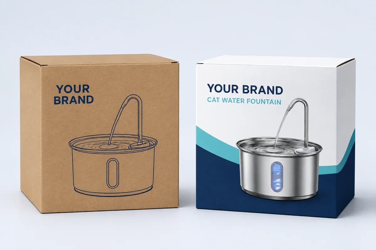 Packaging illustrations: one-color kraft box and full-color white retail box with neutral YOUR BRAND artwork