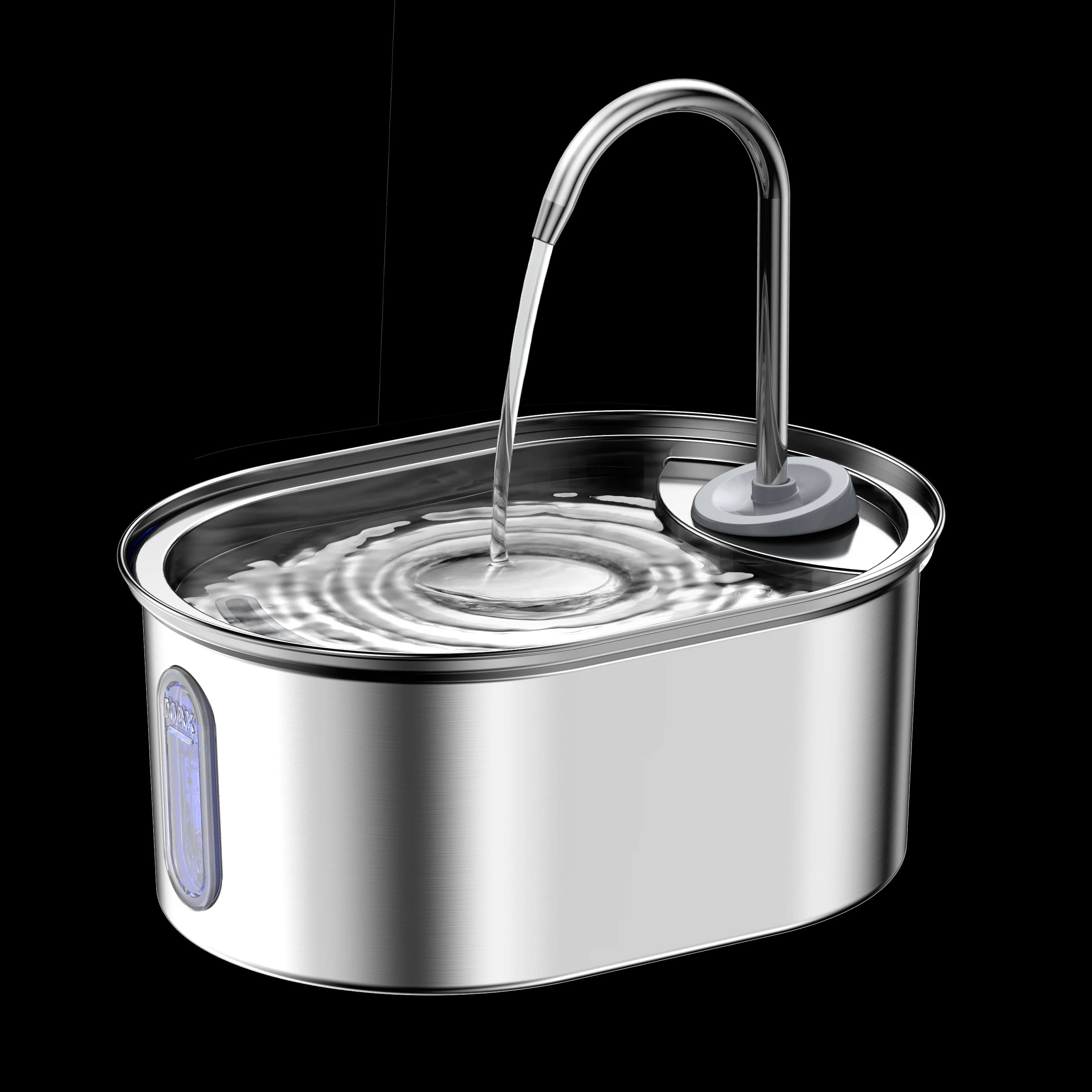 Oval stainless steel fountain from the Fountelio product archive