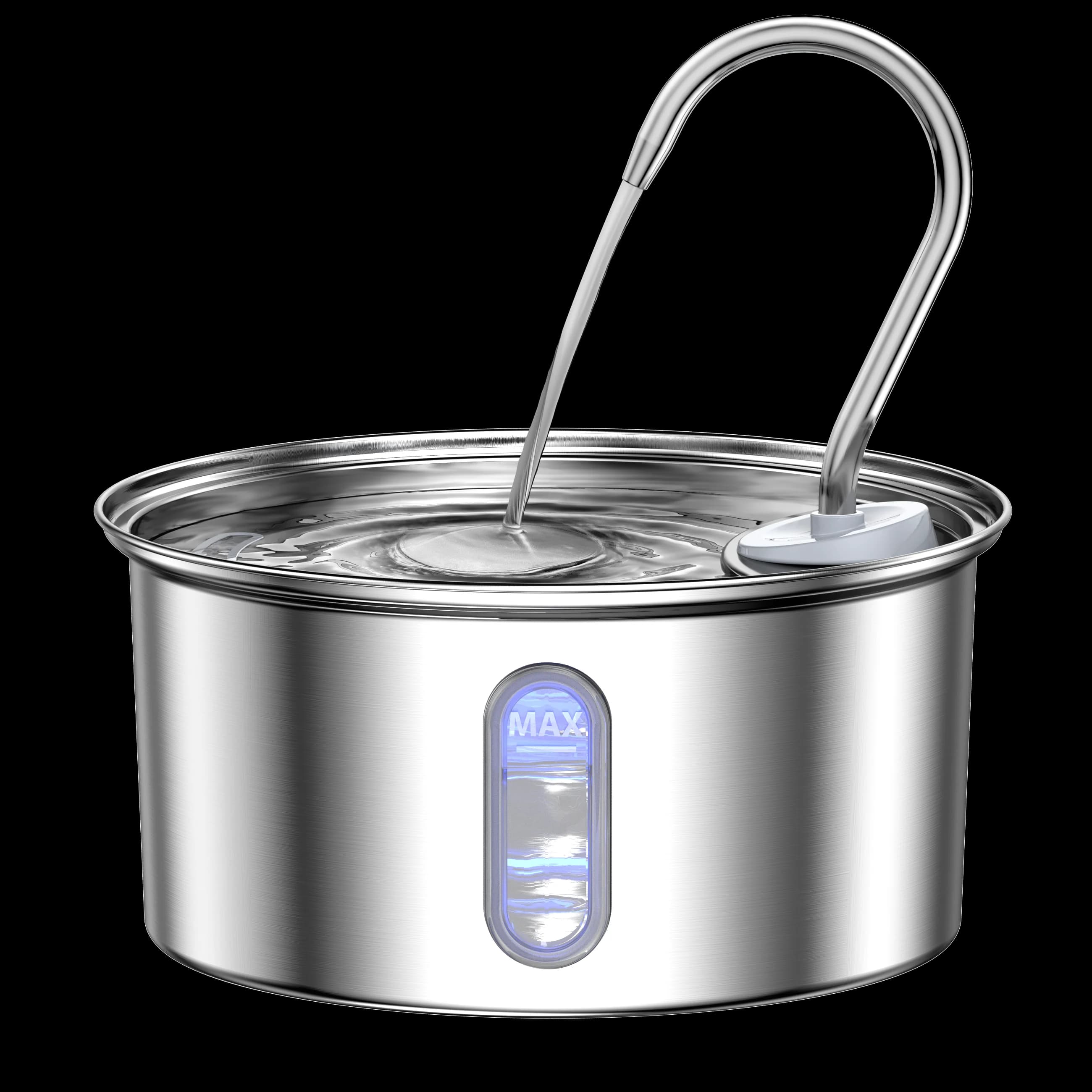 Round stainless steel fountain from the Fountelio product archive