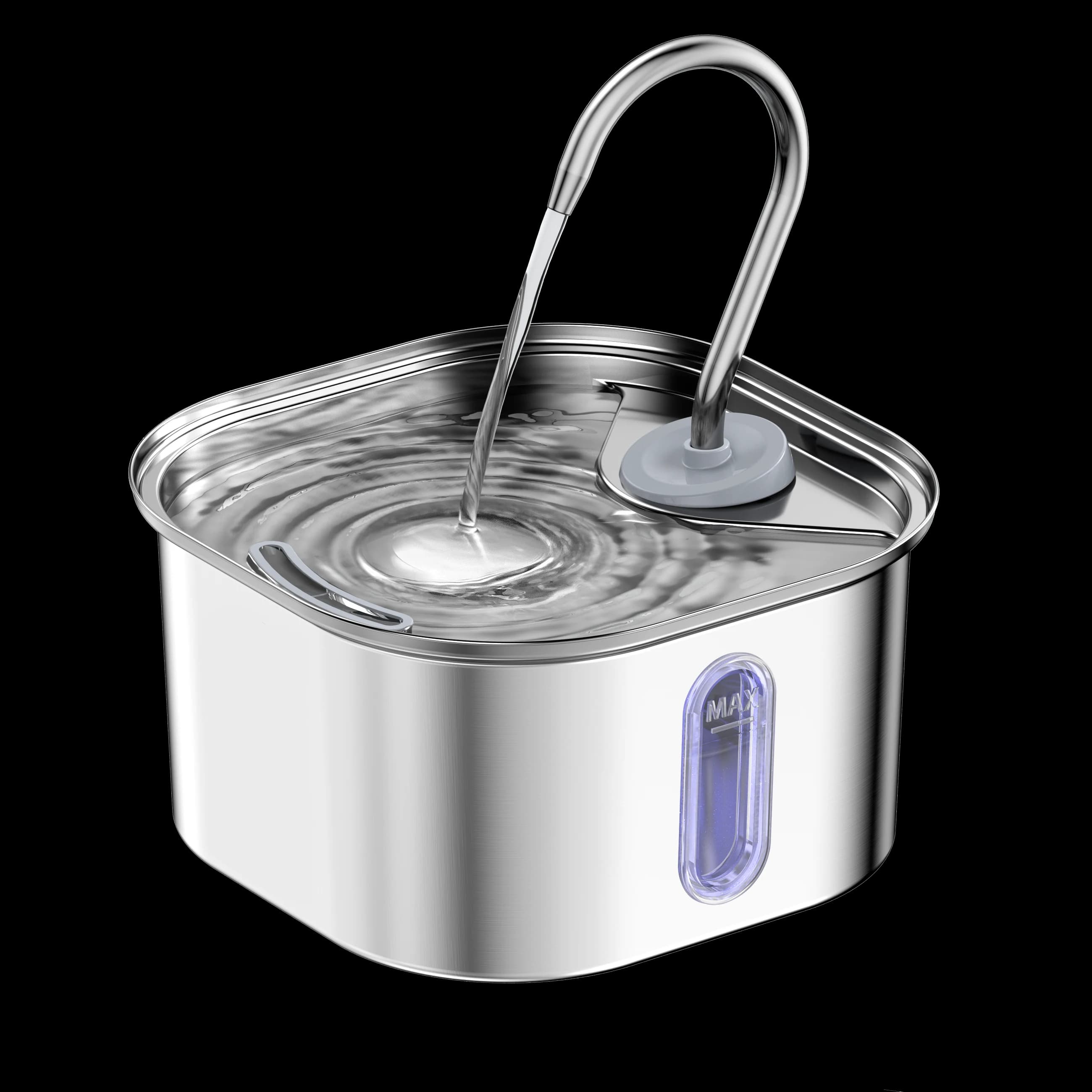 Square stainless steel fountain from the Fountelio product archive