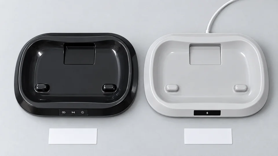 Radar-Akkubasis links und USB-Basis für Dauerbetrieb rechts in einer redaktionellen Vergleichsmontage