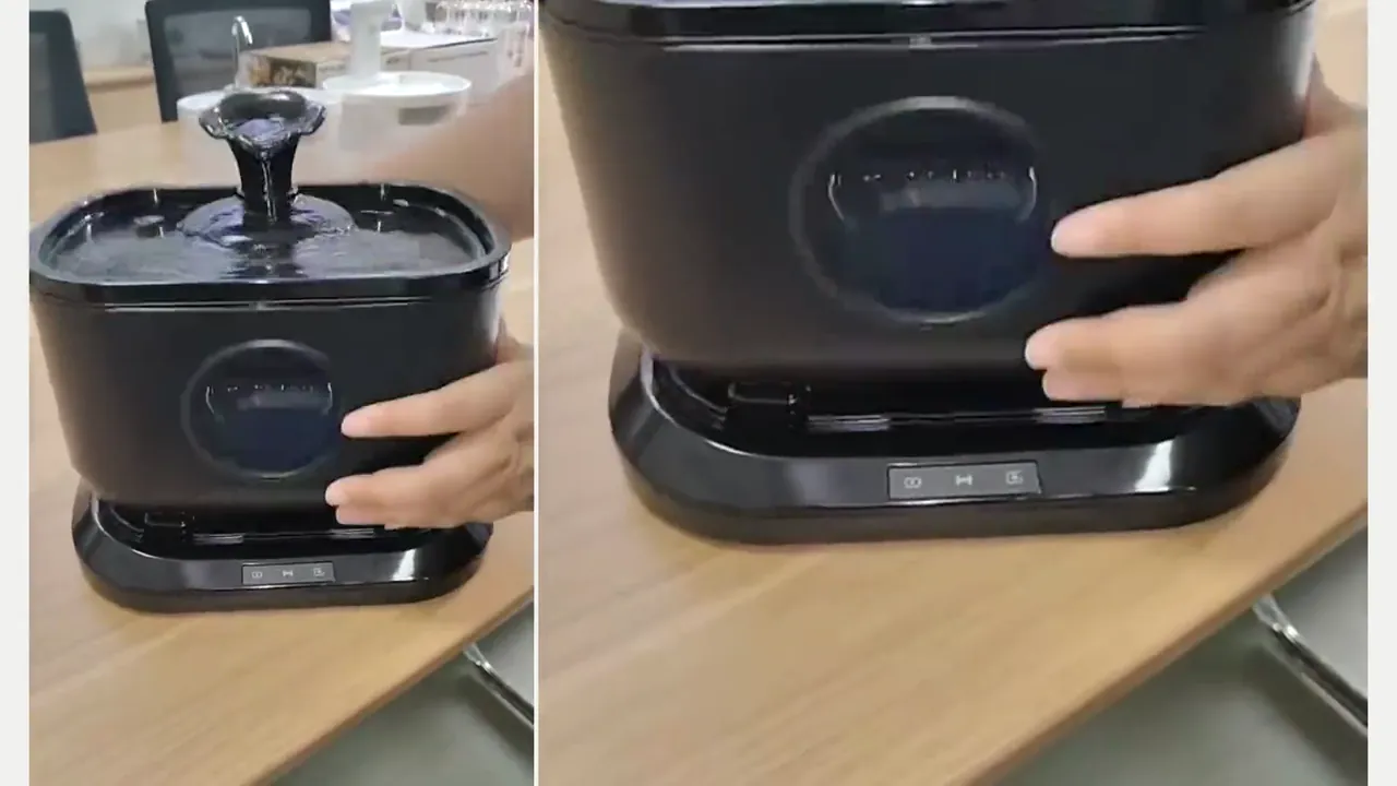 Deux vues d’une fontaine Fountelio complète lors de son positionnement sur sa base