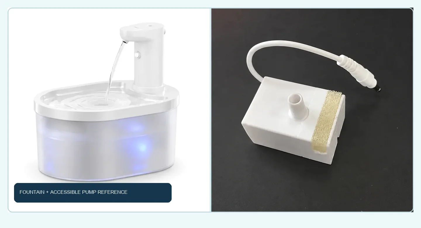 Fountelio fountain example beside a separate accessible pump reference