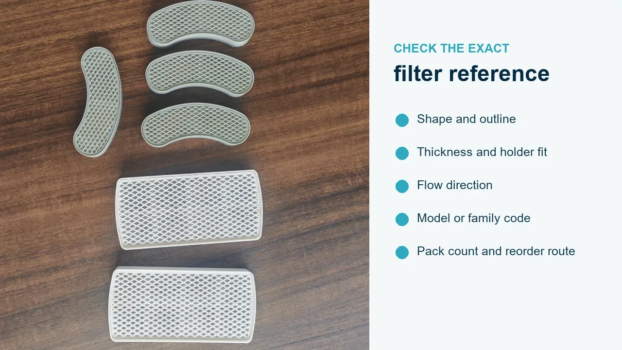 Crescent and rectangular cat water fountain filter formats with compatibility checks